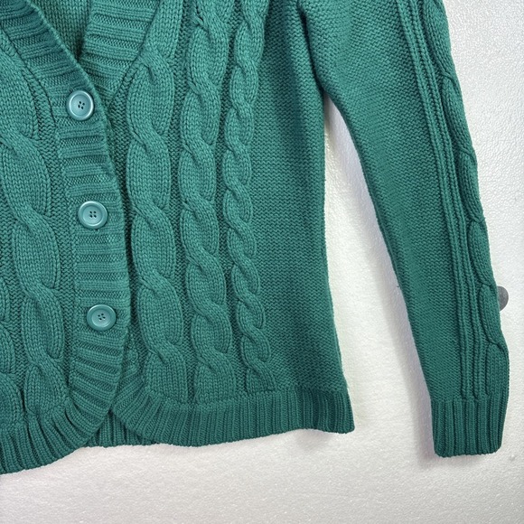 St. Johns Bay Cable Knit Sweater Womens Sz L Green Button up Cardigan Preppy Mom - Picture 3 of 11